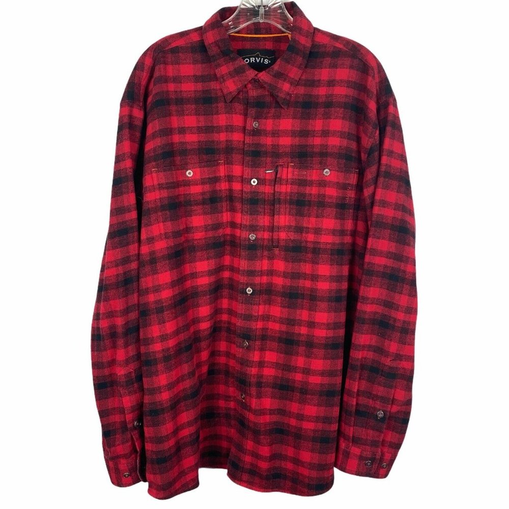 Orvis Shirt Jacket Buffalo Plaid Button Front Red Black